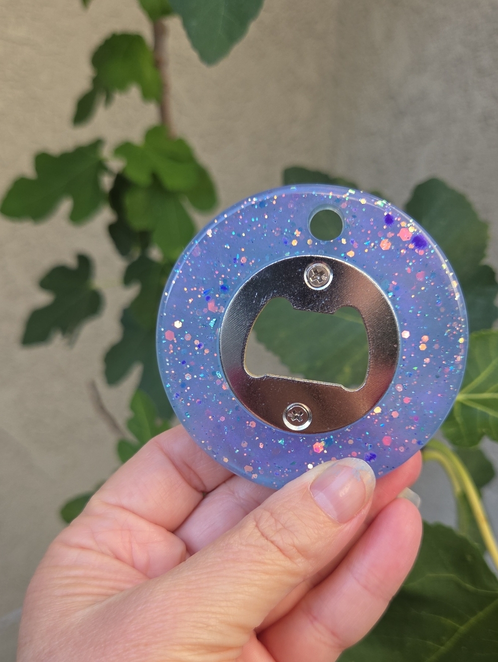 Hand Crafted Light  Blue Glitter Bottle Opener